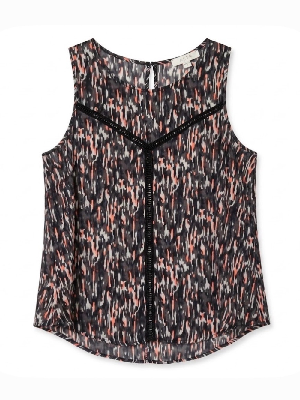 LUSH Scoop Neck Sleeveless Hi/Lo Top, Women’s M, Black White Orange